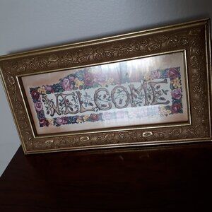 Welcome Sign in ornate frame with glass - Floral